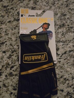 Franklin Classic One Batting Glove in Black and Gold, New, Small Adult